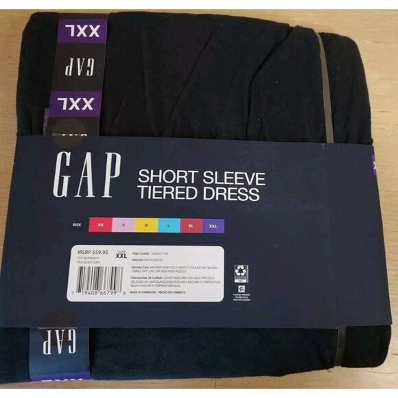 GAP Short Sleeve Tiered Dress With Pockets XXL 100% Cotton Black Lightweight Slu - Picture 3 of 5